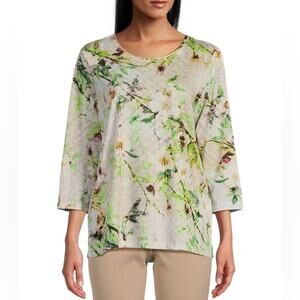 Allison Daley Women's Plus Floral Long Sleeve Blouse Multicolor Knit 2X